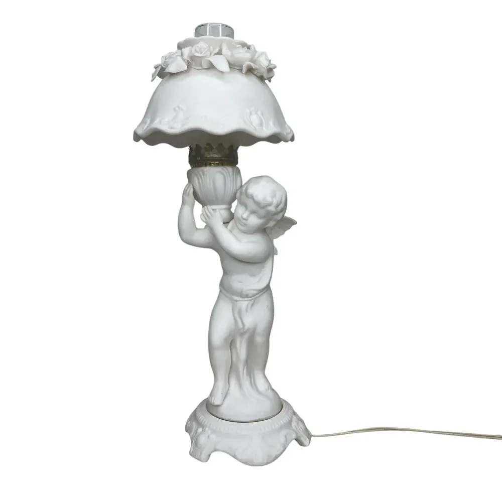 Vintage Porcelain Bisque Nightlight Lamp Shade Boudoir Glass Chimney AS IS